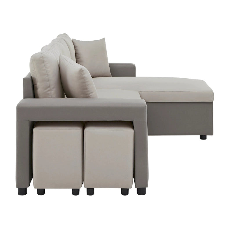 Canapé d'angle convertible bicolore avec coffre de rangement et lit gigogne
