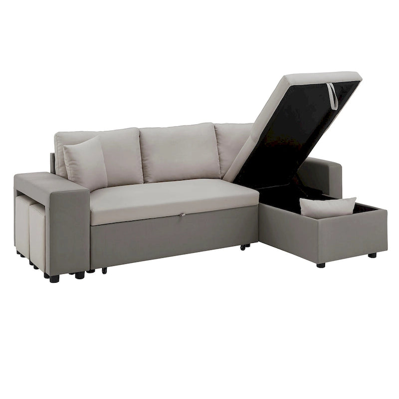 Canapé d'angle convertible bicolore avec coffre de rangement et lit gigogne