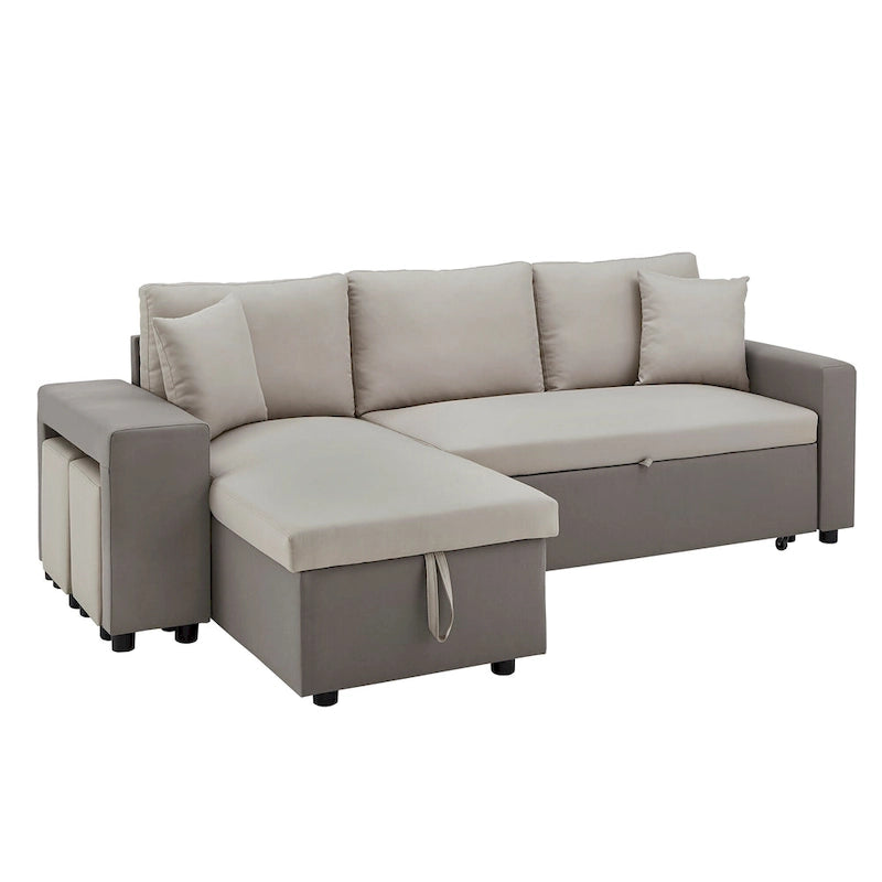 Canapé d'angle convertible bicolore avec coffre de rangement et lit gigogne