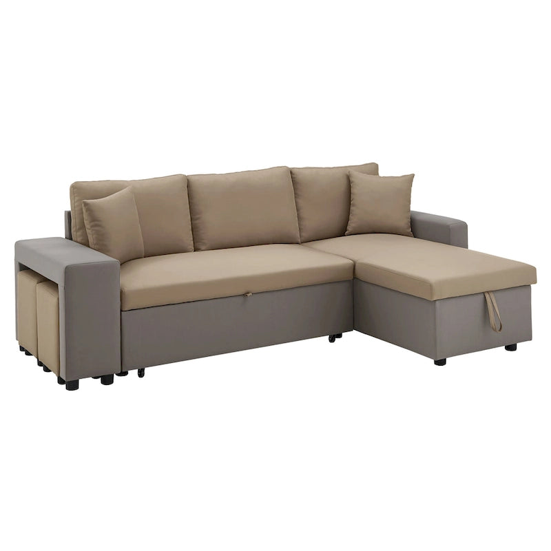 Canapé d'angle convertible bicolore avec coffre de rangement et lit gigogne