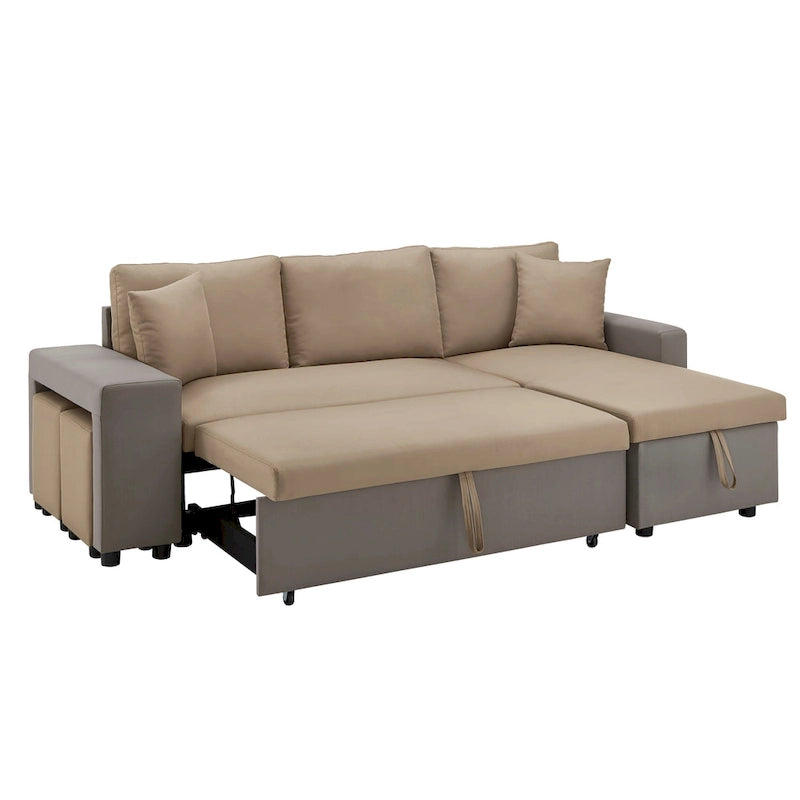Canapé d'angle convertible bicolore avec coffre de rangement et lit gigogne