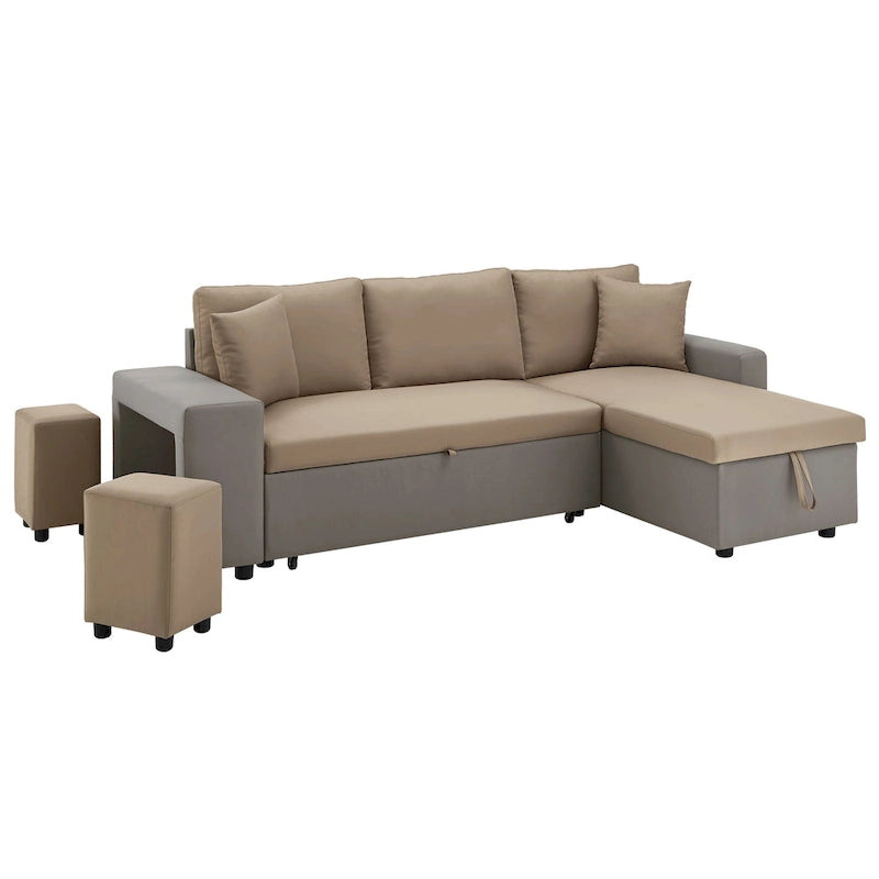 Canapé d'angle convertible bicolore avec coffre de rangement et lit gigogne
