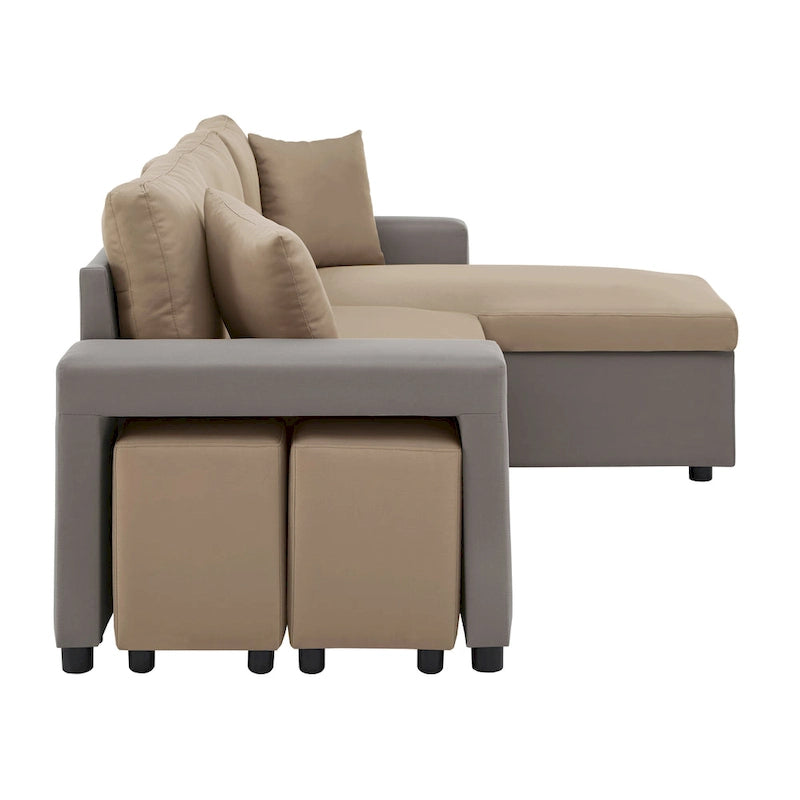Canapé d'angle convertible bicolore avec coffre de rangement et lit gigogne