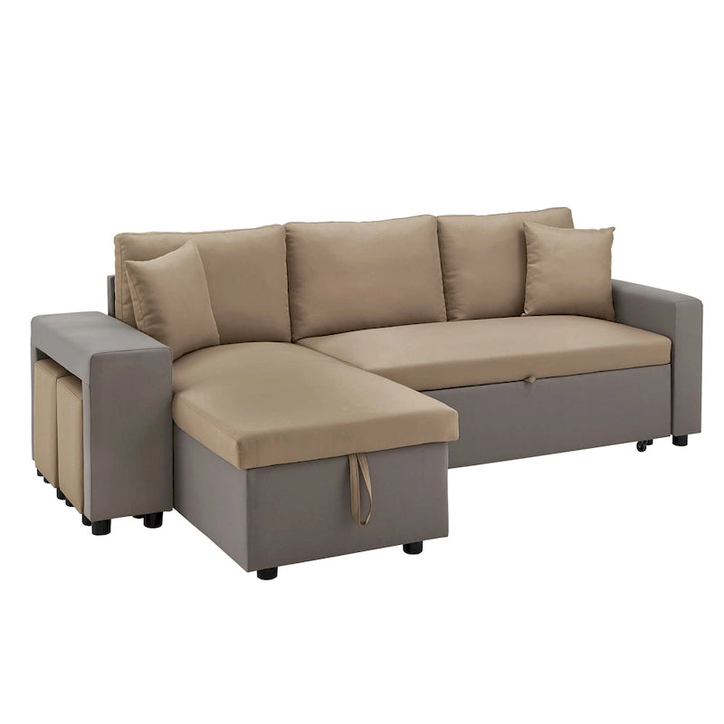 Canapé d'angle convertible bicolore avec coffre de rangement et lit gigogne