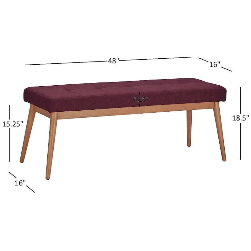 Banc de salle à manger tapissé en chêne, pieds inclinés, assise capitonnée en lin gris anthracite, bleu, rouge