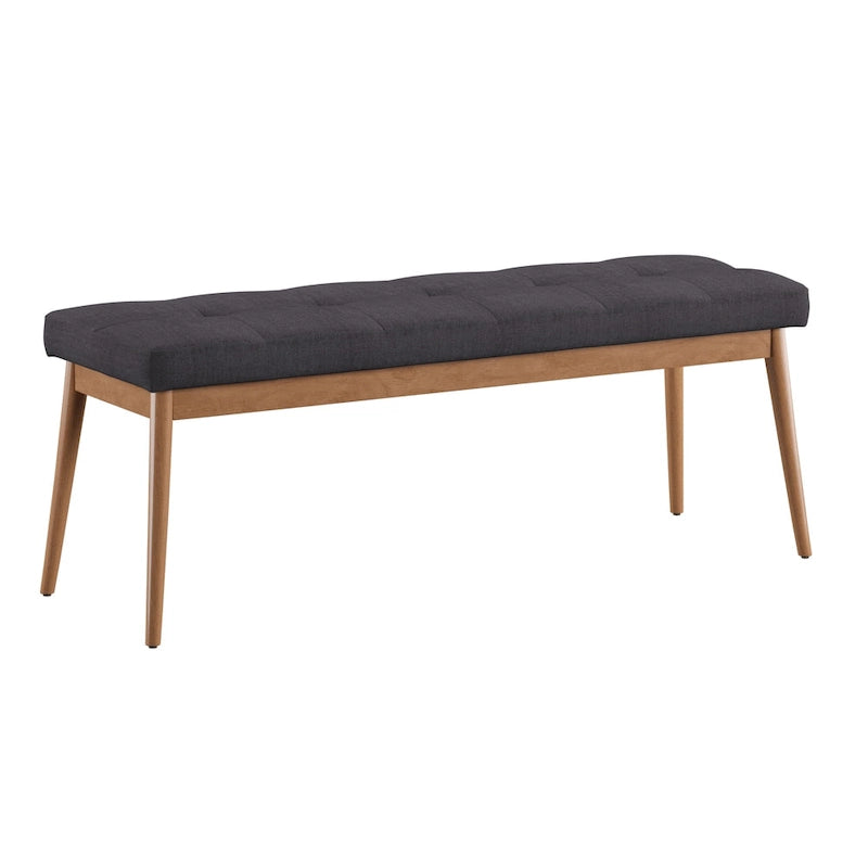 Banc de salle à manger tapissé en chêne, pieds inclinés, assise capitonnée en lin gris anthracite, bleu, rouge