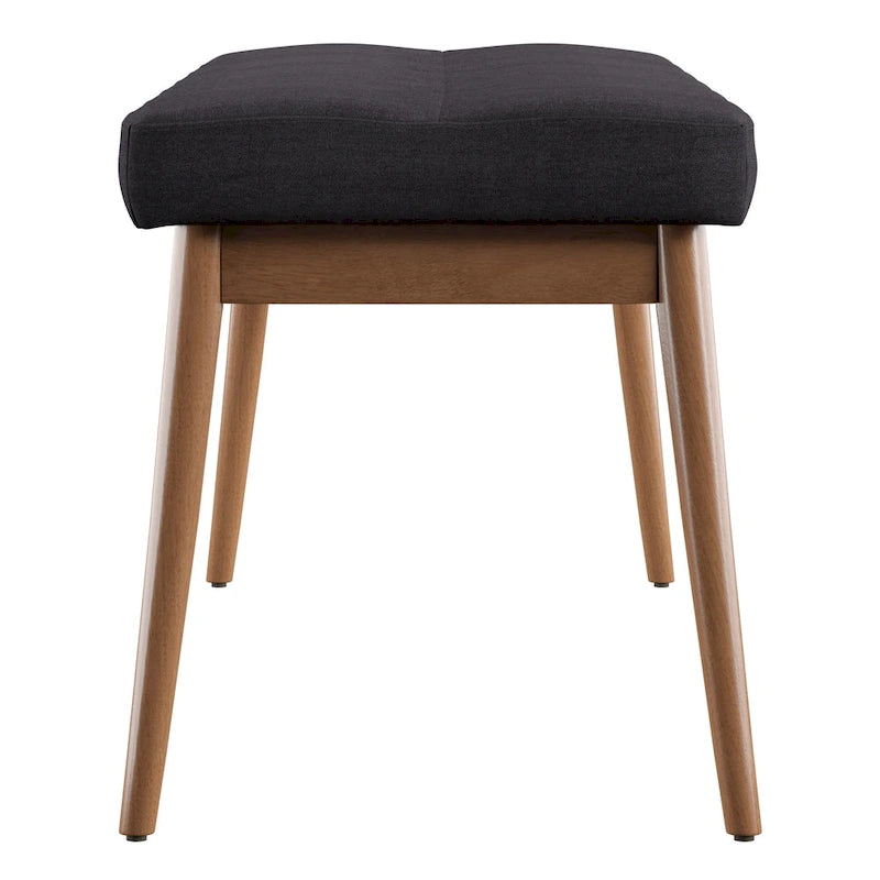 Banc de salle à manger tapissé en chêne, pieds inclinés, assise capitonnée en lin gris anthracite, bleu, rouge