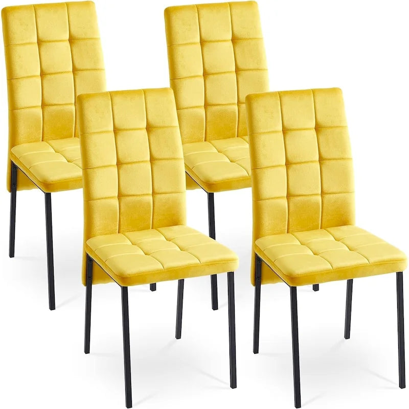 Chaise de salle à manger capitonnée en velours, dossier haut, sans accoudoirs, avec pieds en métal