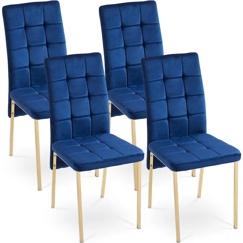 Chaise de salle à manger capitonnée en velours, dossier haut, sans accoudoirs, avec pieds en métal