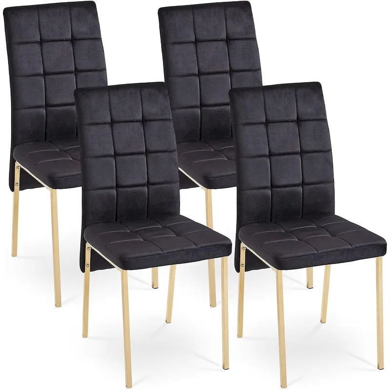 Chaise de salle à manger capitonnée en velours, dossier haut, sans accoudoirs, avec pieds en métal
