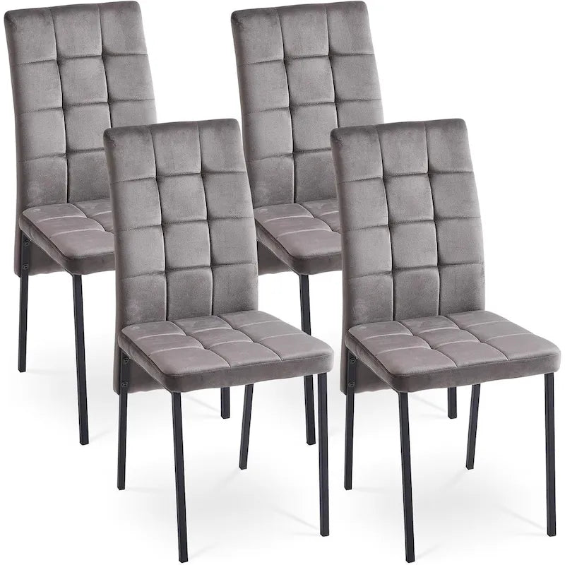 Chaise de salle à manger capitonnée en velours, dossier haut, sans accoudoirs, avec pieds en métal