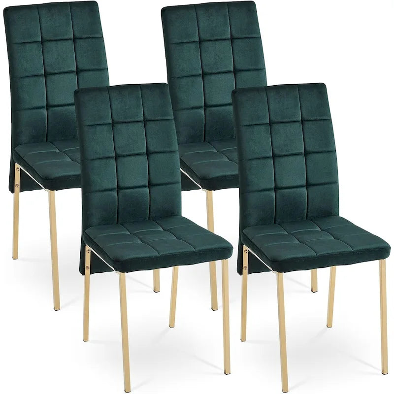 Chaise de salle à manger capitonnée en velours, dossier haut, sans accoudoirs, avec pieds en métal