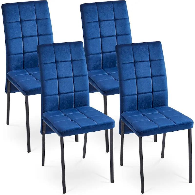Chaise de salle à manger capitonnée en velours, dossier haut, sans accoudoirs, avec pieds en métal