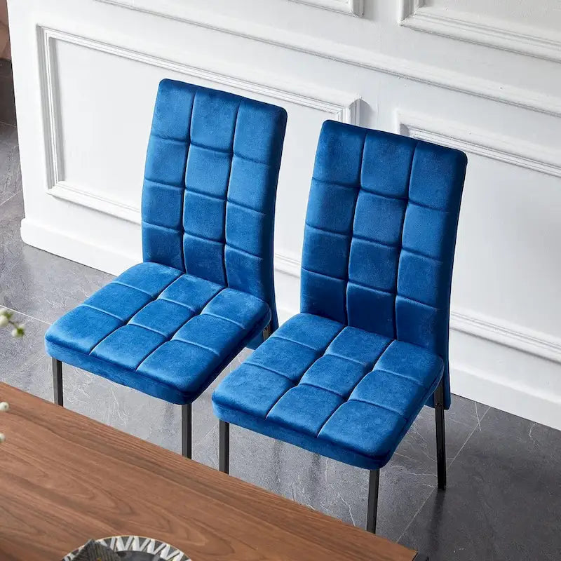 Chaise de salle à manger capitonnée en velours, dossier haut, sans accoudoirs, avec pieds en métal