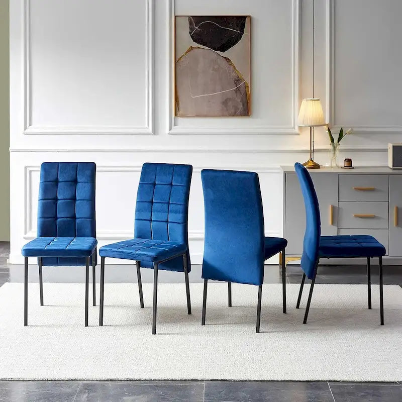 Chaise de salle à manger capitonnée en velours, dossier haut, sans accoudoirs, avec pieds en métal