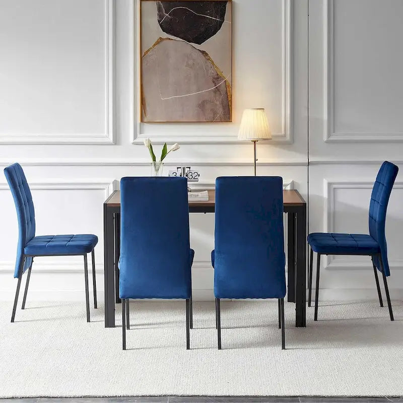 Chaise de salle à manger capitonnée en velours, dossier haut, sans accoudoirs, avec pieds en métal