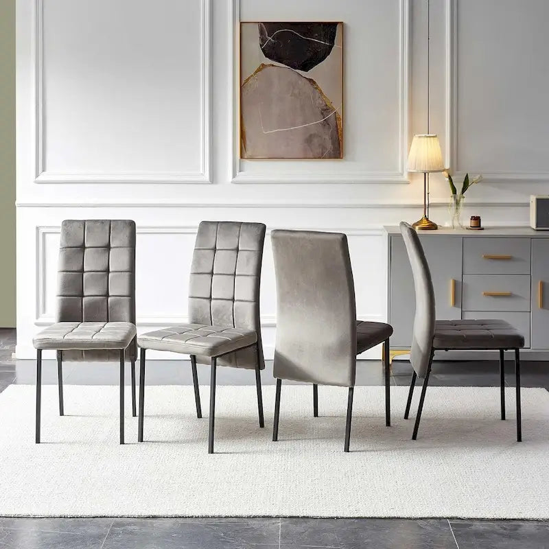 Chaise de salle à manger capitonnée en velours, dossier haut, sans accoudoirs, avec pieds en métal