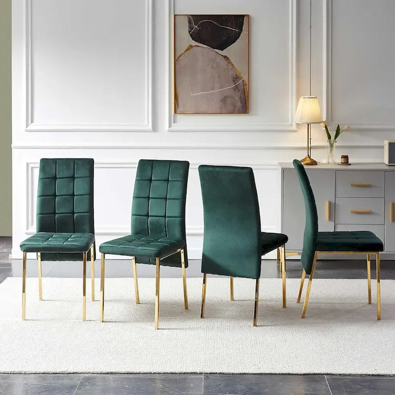 Chaise de salle à manger capitonnée en velours, dossier haut, sans accoudoirs, avec pieds en métal
