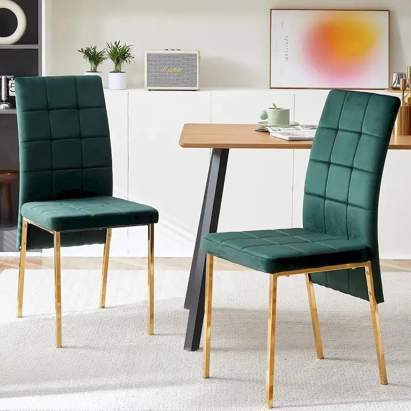 Chaise de salle à manger capitonnée en velours, dossier haut, sans accoudoirs, avec pieds en métal