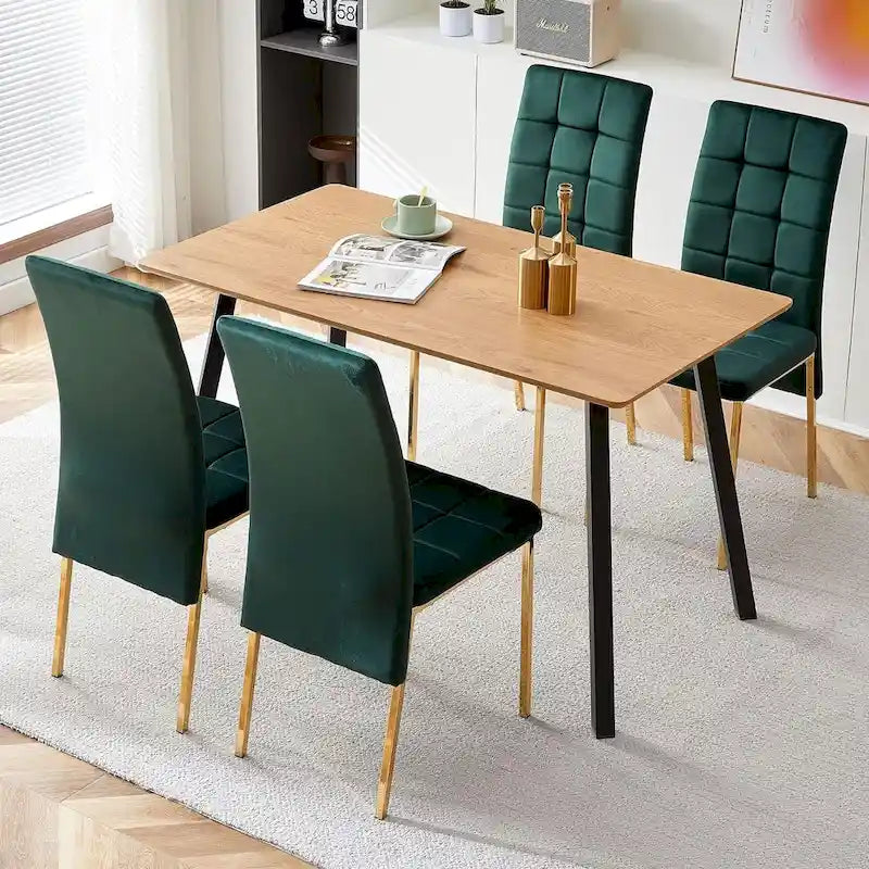 Chaise de salle à manger capitonnée en velours, dossier haut, sans accoudoirs, avec pieds en métal