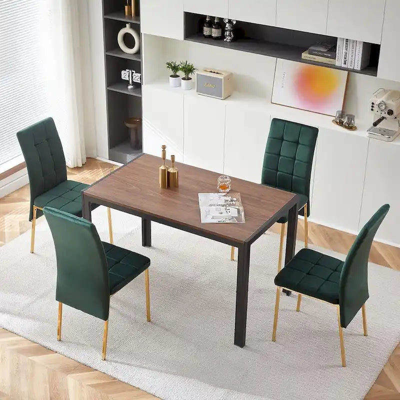 Chaise de salle à manger capitonnée en velours, dossier haut, sans accoudoirs, avec pieds en métal