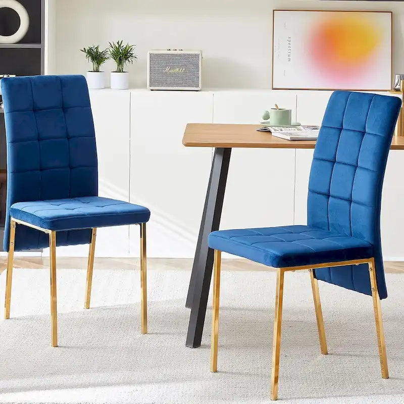 Chaise de salle à manger capitonnée en velours, dossier haut, sans accoudoirs, avec pieds en métal