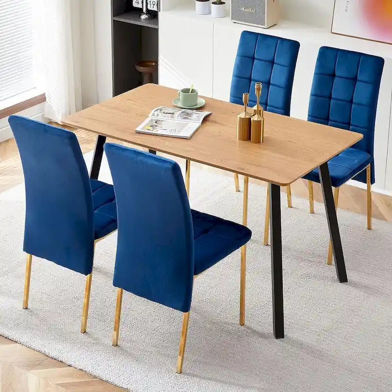Chaise de salle à manger capitonnée en velours, dossier haut, sans accoudoirs, avec pieds en métal