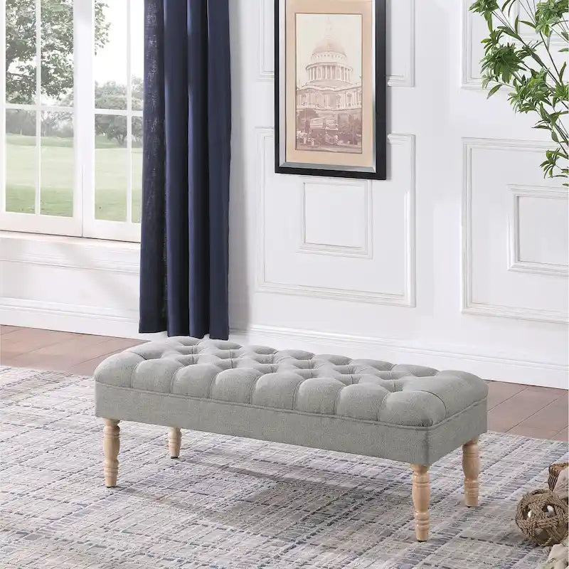 Banc de rangement capitonné classique avec pieds en bois
