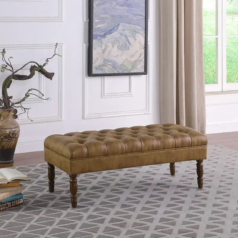 Banc de rangement capitonné classique avec pieds en bois