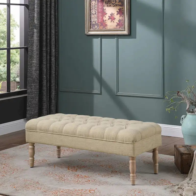 Banc de rangement capitonné classique avec pieds en bois