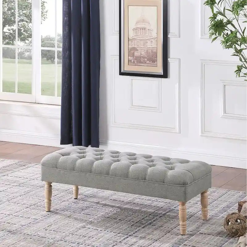 Banc de rangement capitonné classique avec pieds en bois