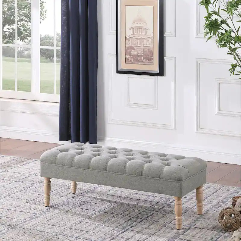Banc de rangement capitonné classique avec pieds en bois