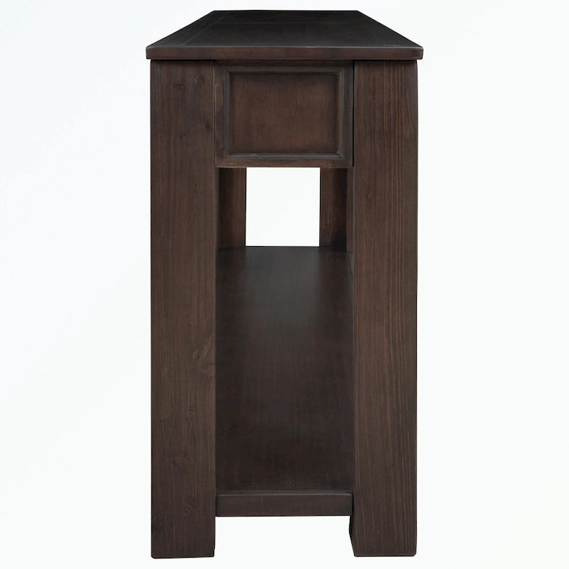 Console rustique en bois massif avec 4 tiroirs et étagère inférieure