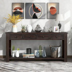Console rustique en bois massif avec 4 tiroirs et étagère inférieure