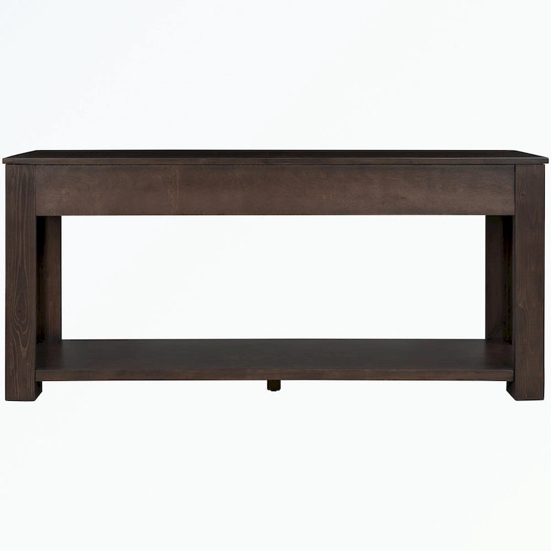 Console rustique en bois massif avec 4 tiroirs et étagère inférieure