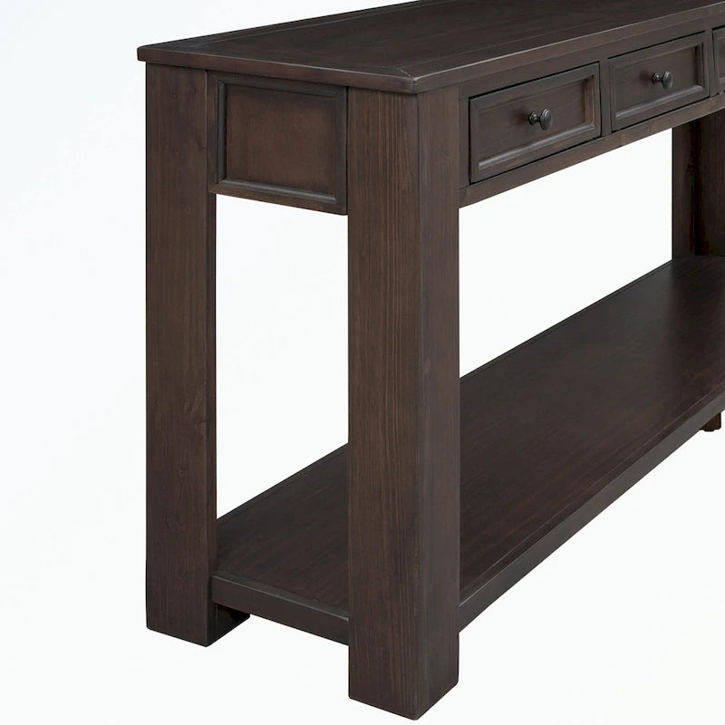 Console rustique en bois massif avec 4 tiroirs et étagère inférieure