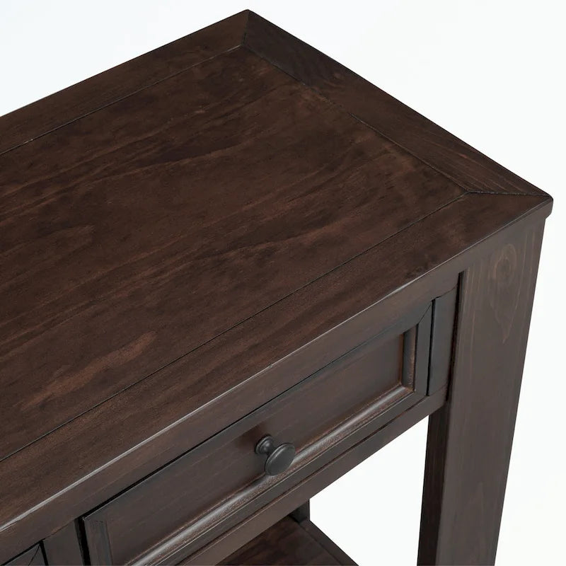 Console rustique en bois massif avec 4 tiroirs et étagère inférieure