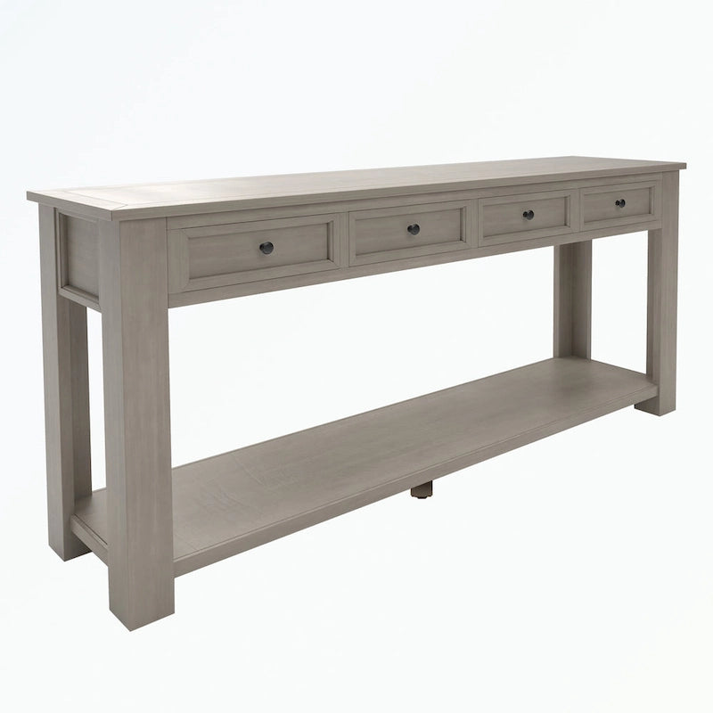 Console rustique en bois massif avec 4 tiroirs et étagère inférieure