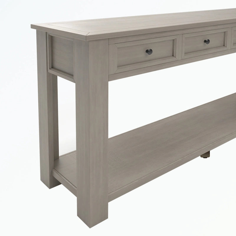 Console rustique en bois massif avec 4 tiroirs et étagère inférieure