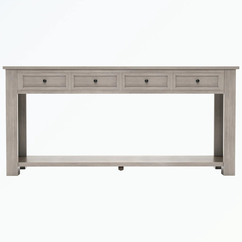 Console rustique en bois massif avec 4 tiroirs et étagère inférieure