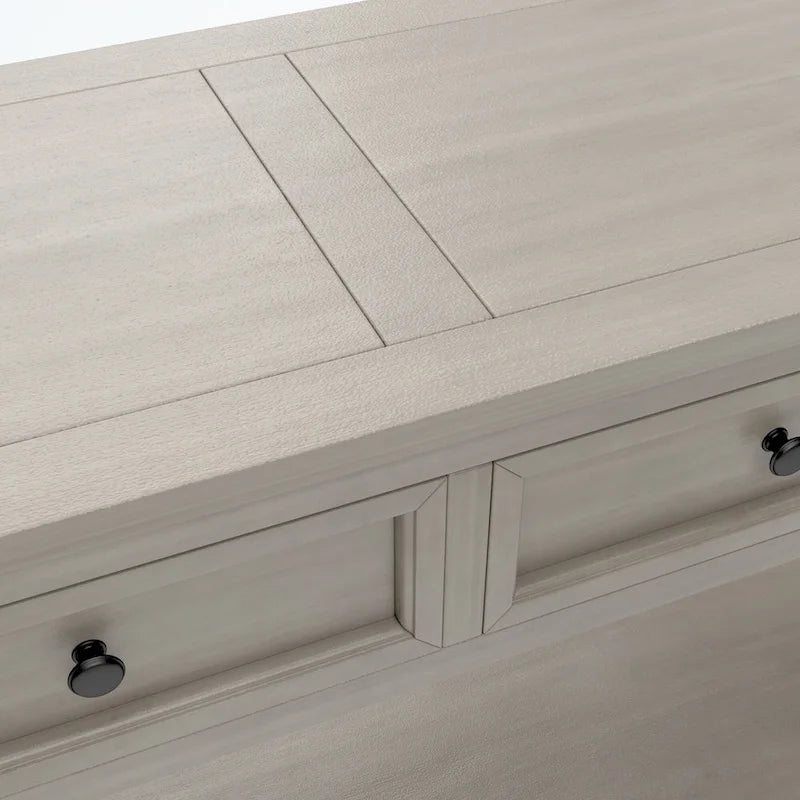 Console rustique en bois massif avec 4 tiroirs et étagère inférieure
