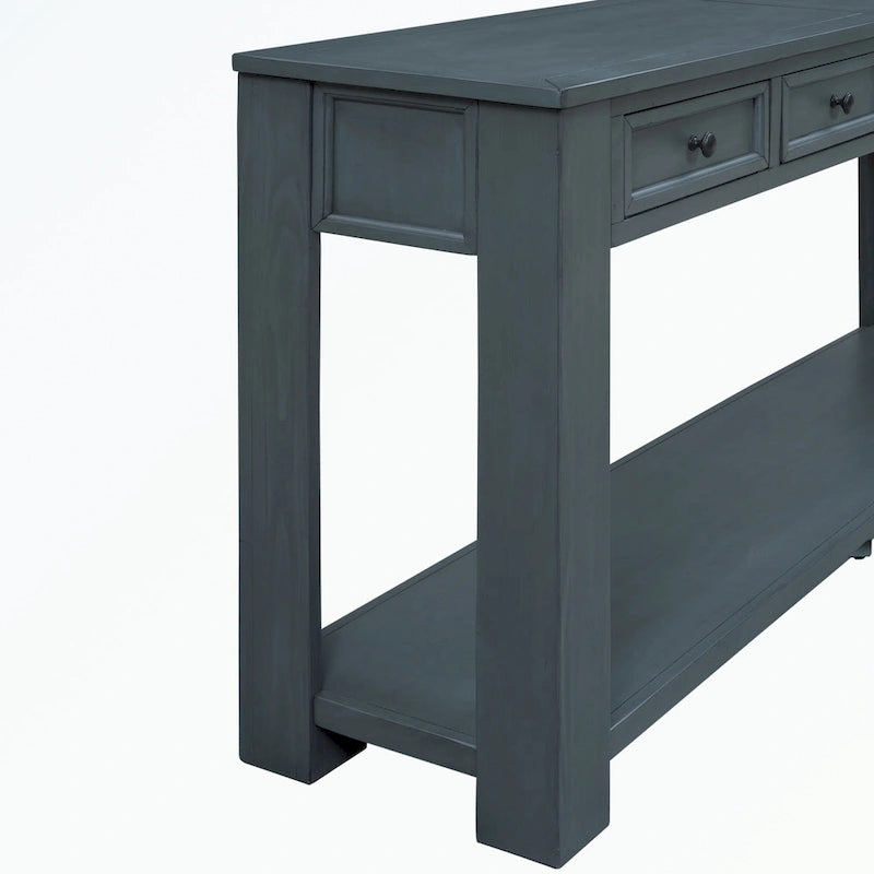 Console rustique en bois massif avec 4 tiroirs et étagère inférieure