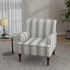 Fauteuil d'appoint en lin mélangé à rayures avec clous de tapissier style ferme