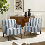 Fauteuil d'appoint en lin mélangé à rayures avec clous de tapissier style ferme