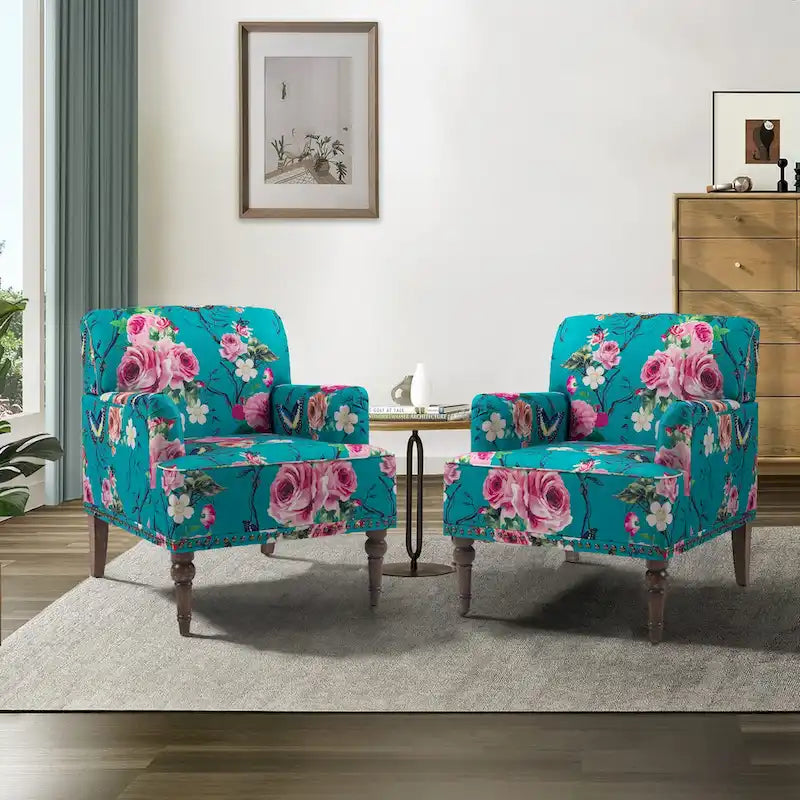 Fauteuil d'appoint en lin mélangé à rayures avec clous de tapissier style ferme