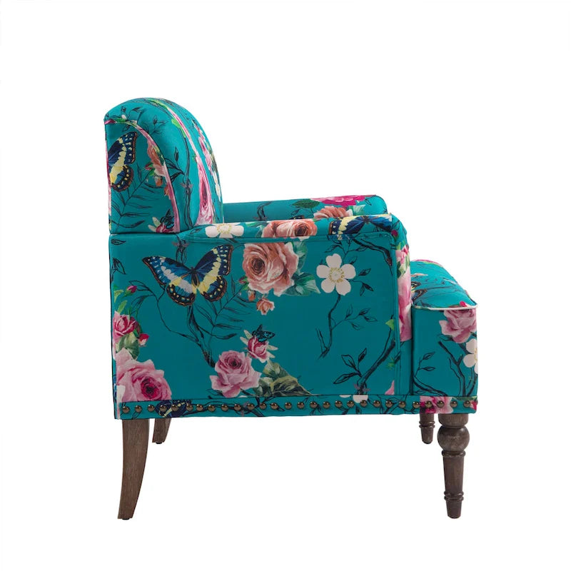 Fauteuil d'appoint en lin mélangé à rayures avec clous de tapissier style ferme