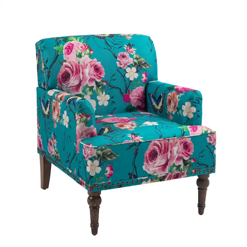 Fauteuil d'appoint en lin mélangé à rayures avec clous de tapissier style ferme