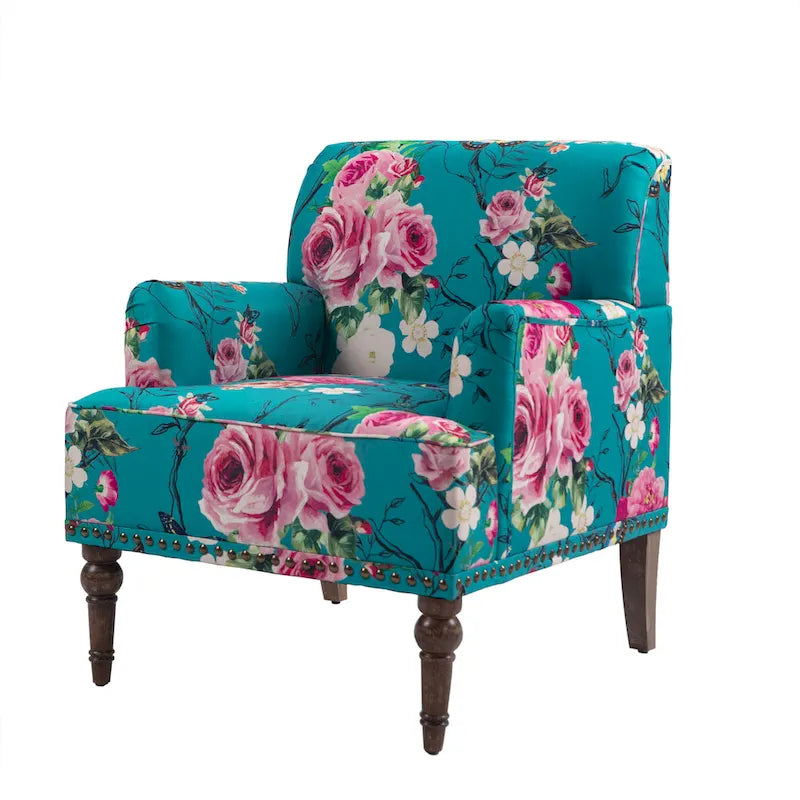Fauteuil d'appoint en lin mélangé à rayures avec clous de tapissier style ferme