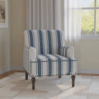 Fauteuil d'appoint en lin mélangé à rayures avec clous de tapissier style ferme