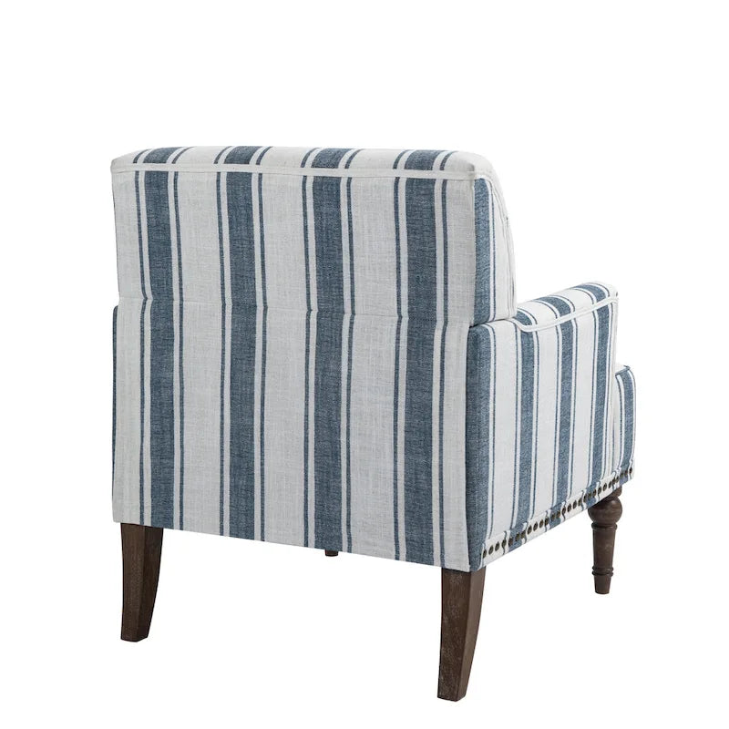 Fauteuil d'appoint en lin mélangé à rayures avec clous de tapissier style ferme